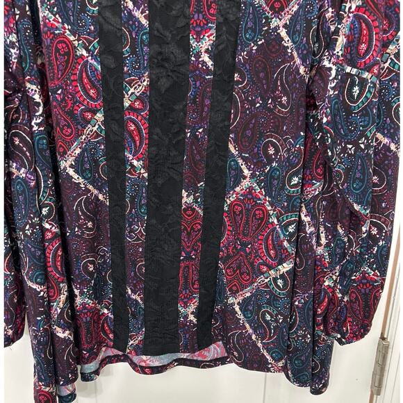 Catherine’s Jewel Tone Paisley Print Lace Inset Flowy Tunic Top 5X Dark Romantic - Picture 4 of 13
